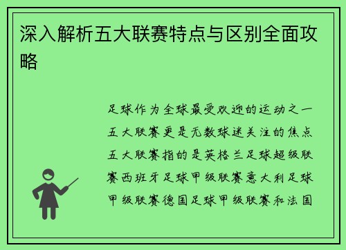 深入解析五大联赛特点与区别全面攻略