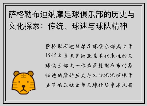 萨格勒布迪纳摩足球俱乐部的历史与文化探索：传统、球迷与球队精神