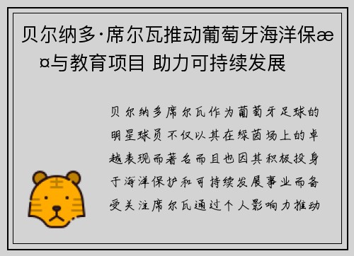 贝尔纳多·席尔瓦推动葡萄牙海洋保护与教育项目 助力可持续发展
